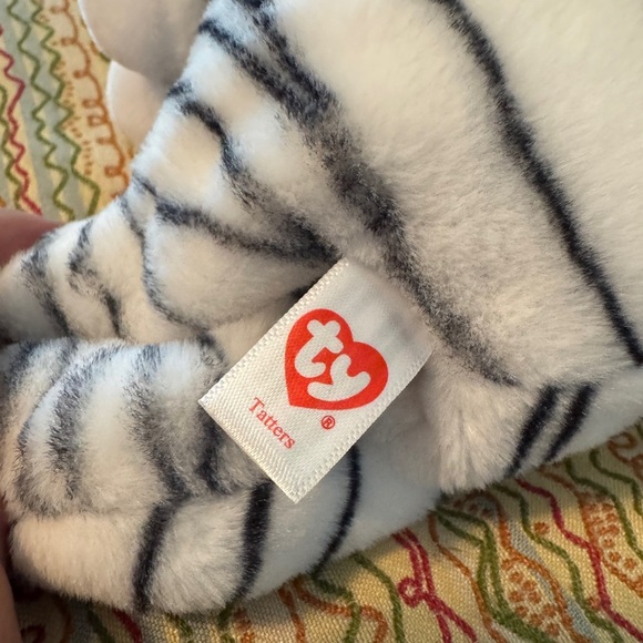 Ty Beanie Bellies "Tatters" Striped Plush with Bright Green Eyes - Picture 4 of 7